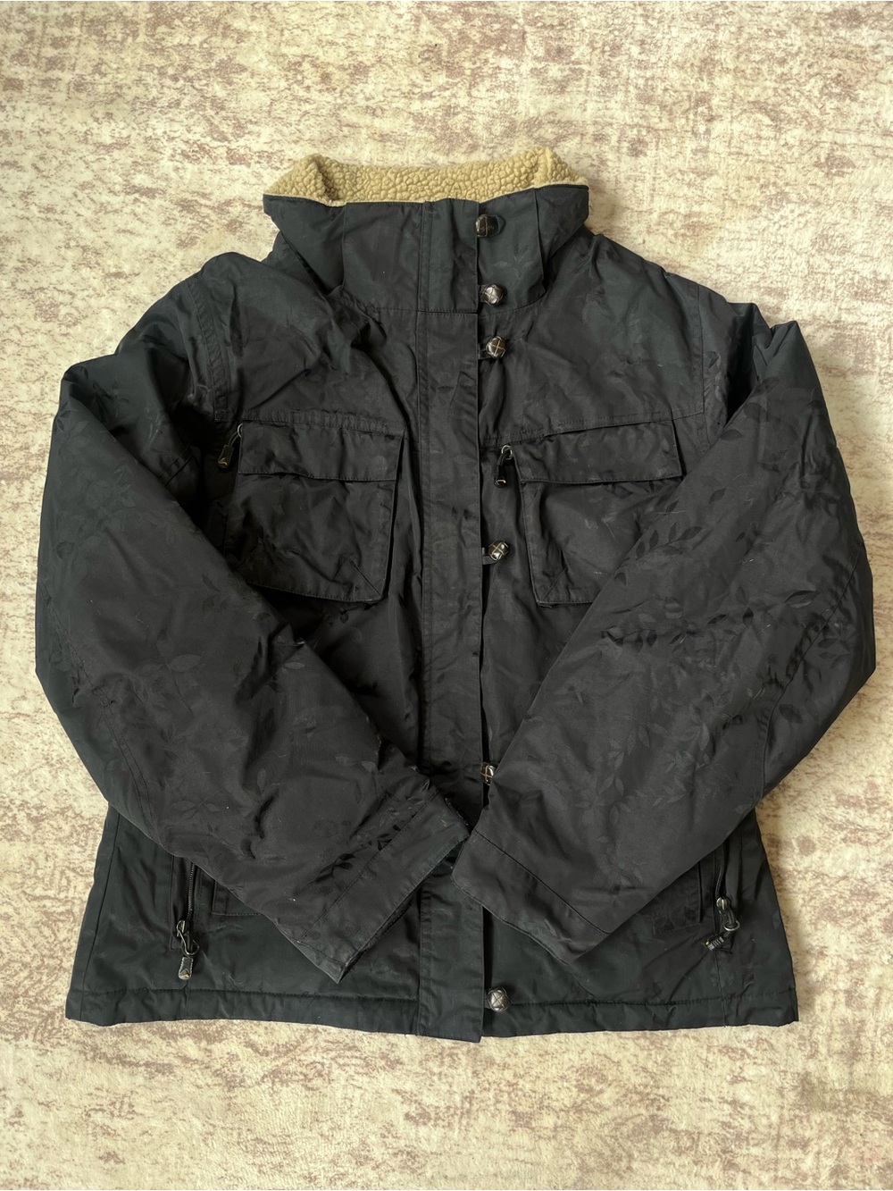 Women's Black Insulated Ski Jacket with Sherpa-Trim Collar